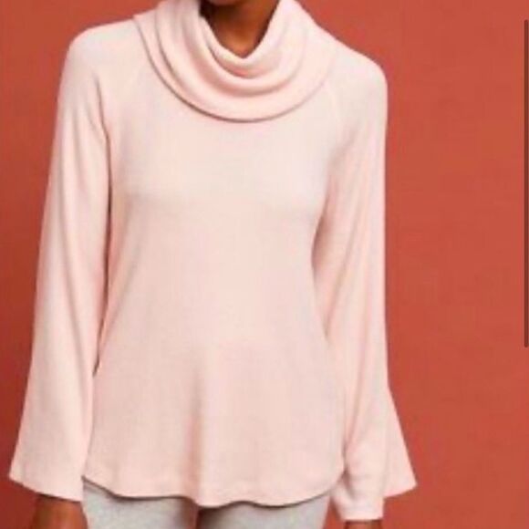 Anthropologie Maeve Ribbed Pink Turtleneck Top - Picture 2 of 10